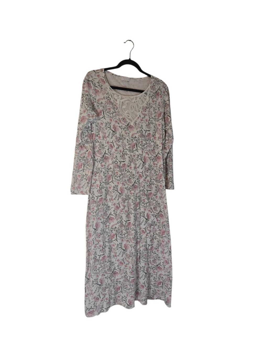 Charter Club Intimates Floral Lace-Trim Long Sleeve Night Gown - Pink/White